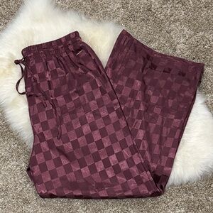 BCBG Maxazria Checker Satin Plum Lounge Pants Size M